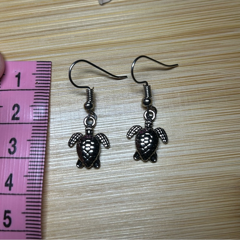 Silver Turtle Dangle Earrings - Picture 3 of 3